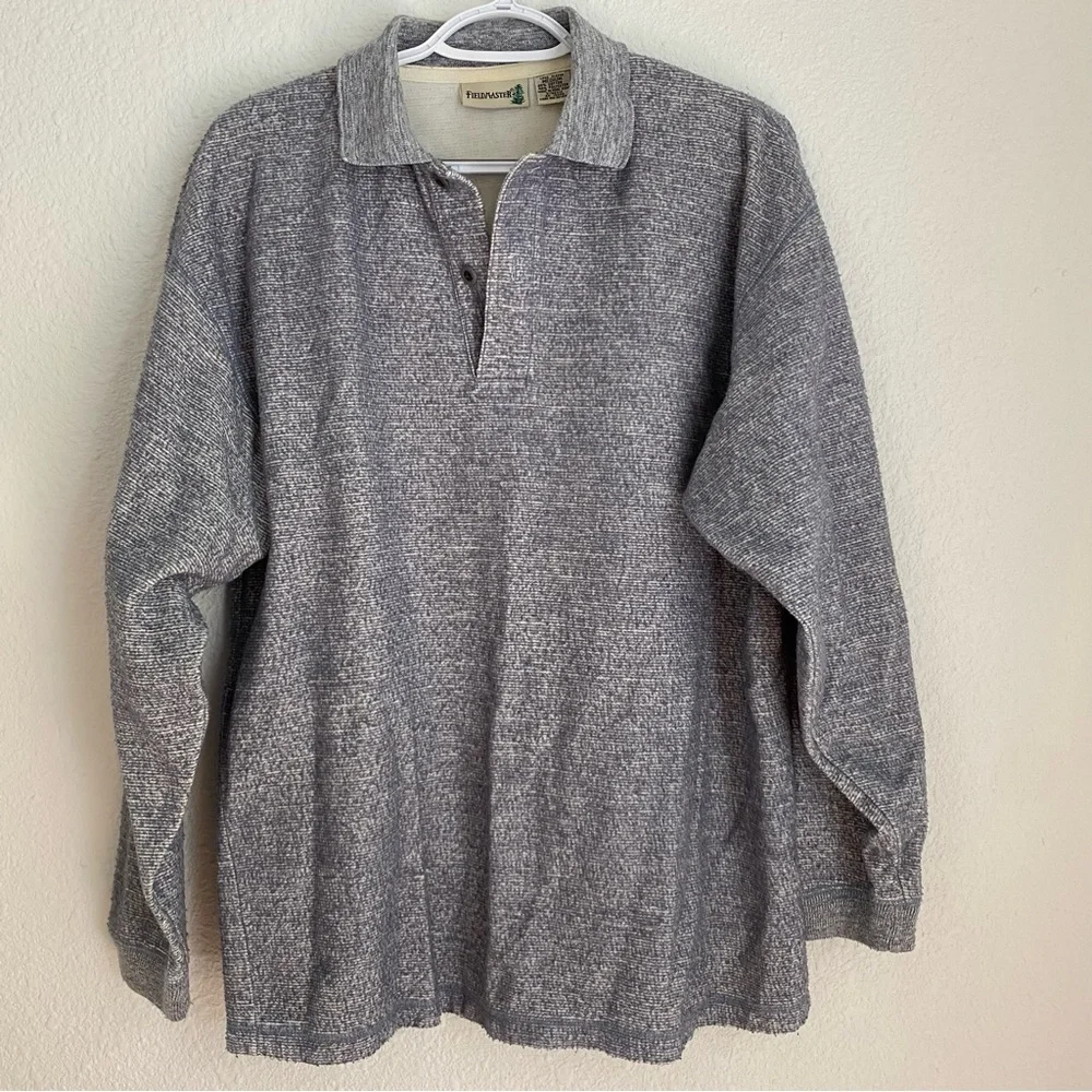 Fieldmaster Men's Size M Long Sleeve Polo Knit Shirt Vintage Style Blue White